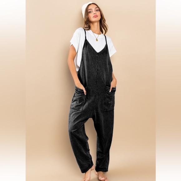 ShopEvelynne Pants - Mineral Washed French Terry Harem Jumpsuit